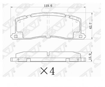 Комплект задних тормозных колодок SAT Toyota Estima Emina XR10, XR20 минивэн дорестайлинг (1992-1994)