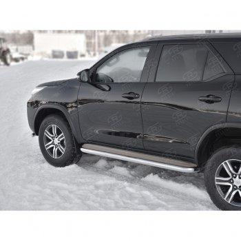 48 999 р. Порожки для ног (труба Ø63) SLITKOFF  Toyota Fortuner  AN160 (2015-2024) дорестайлинг, рестайлинг (лист - нержавейка, профиль - нержавейка)  с доставкой в г. Таганрог. Увеличить фотографию 3