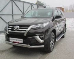 24 999 р. Защита переднего бампера Slitkoff (Ø 76+Ø 57 мм, двойная)  Toyota Fortuner  AN160 (2015-2020) дорестайлинг (Цвет: нержавеющая полированная сталь)  с доставкой в г. Таганрог. Увеличить фотографию 2