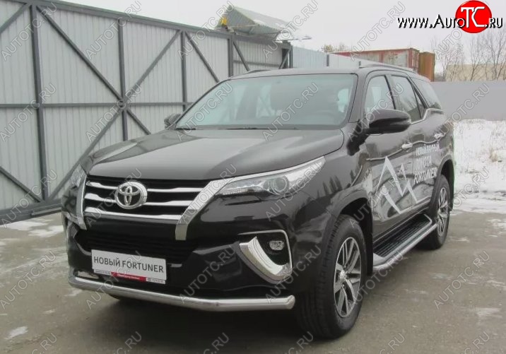 20 999 р. Одинарная защита переднего бампера диаметром 76 мм Slitkoff  Toyota Fortuner  AN160 (2015-2020) дорестайлинг (Цвет: нержавеющая полированная сталь)  с доставкой в г. Таганрог