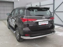 22 699 р. Защита заднего бампера Slitkoff (Ø 76+42, двойная, уголки)  Toyota Fortuner  AN160 (2015-2020) дорестайлинг (Нержавеющая сталь)  с доставкой в г. Таганрог. Увеличить фотографию 1