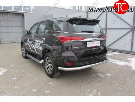 14 499 р. Защита заднего бампера Slitkoff (Ø 76 мм, длинная)  Toyota Fortuner  AN160 (2015-2020) дорестайлинг (Нержавеющая сталь)  с доставкой в г. Таганрог