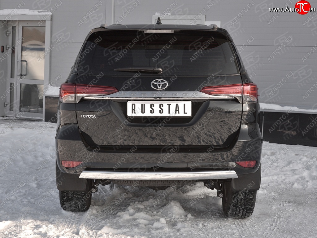 12 949 р. Защита заднего бампера (Ø75х42 мм, нержавейка) Russtal Toyota Fortuner AN160 дорестайлинг (2015-2020)  с доставкой в г. Таганрог