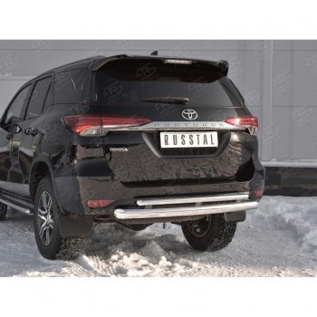 24 999 р. Защита заднего бампера (2 трубы Ø76х42 мм, нержавейка) SLITKOFF Toyota Fortuner AN160 дорестайлинг (2015-2020)  с доставкой в г. Таганрог. Увеличить фотографию 4