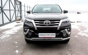 15 899 р. Защита переднего бампера Slitkoff (Ø 76+Ø 57 мм, двойная).  Toyota Fortuner  AN160 (2015-2020) дорестайлинг (Сталь с полимерным покрытием. Цвет: серебристый)  с доставкой в г. Таганрог. Увеличить фотографию 1