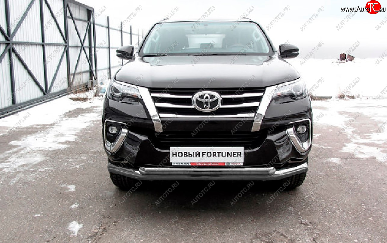 15 899 р. Защита переднего бампера Slitkoff (Ø 76+Ø 57 мм, двойная).  Toyota Fortuner  AN160 (2015-2020) дорестайлинг (Сталь с полимерным покрытием. Цвет: серебристый)  с доставкой в г. Таганрог