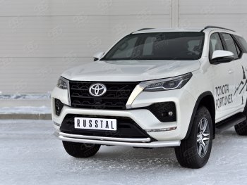 Защита переднего бампера (2 трубы Ø63 и 42 мм, нержавейка) SLITKOFF Toyota Fortuner AN160 рестайлинг (2020-2024)