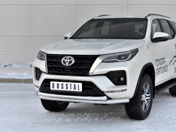 22 999 р. Защита переднего бампера (2 трубы Ø63, нержавейка) SLITKOFF  Toyota Fortuner  AN160 (2020-2024) рестайлинг  с доставкой в г. Таганрог. Увеличить фотографию 2