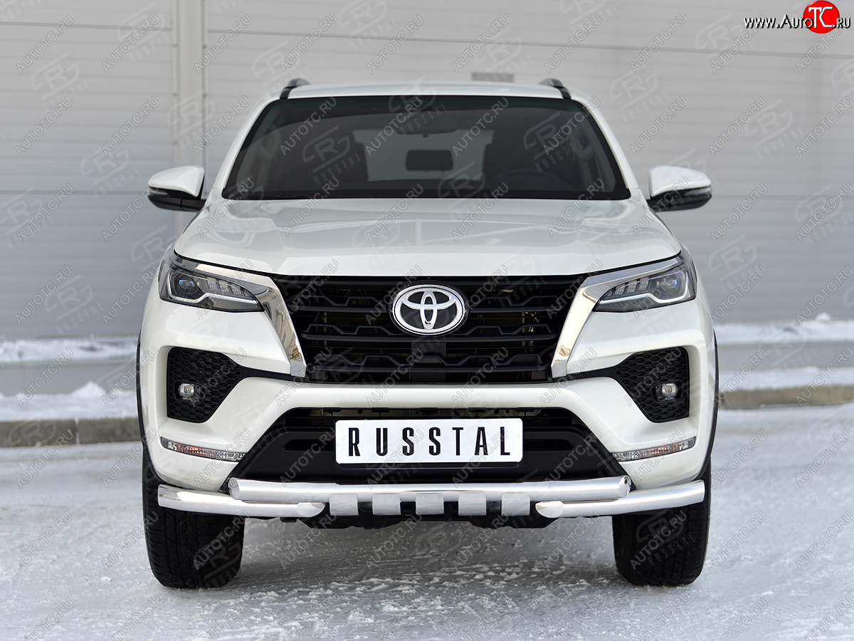 24 999 р. Защита переднего бампера (Ø63 мм с клыками, нержавейка) SLITKOFF Toyota Fortuner AN160 рестайлинг (2020-2024)  с доставкой в г. Таганрог