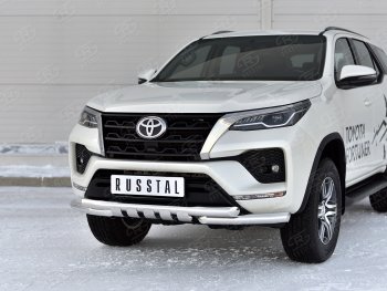 24 999 р. Защита переднего бампера (Ø63 мм с клыками, нержавейка) SLITKOFF Toyota Fortuner AN160 рестайлинг (2020-2024)  с доставкой в г. Таганрог. Увеличить фотографию 2