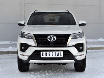 16 699 р. Защита переднего бампера (Ø75х42 мм, нержавейка) Russtal Toyota Fortuner AN160 рестайлинг (2020-2024)  с доставкой в г. Таганрог. Увеличить фотографию 2