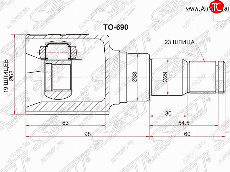 3 189 р. Шрус (внутренний) SAT (19*23*38 мм)  Toyota Funcargo - Vitz  XP10  с доставкой в г. Таганрог