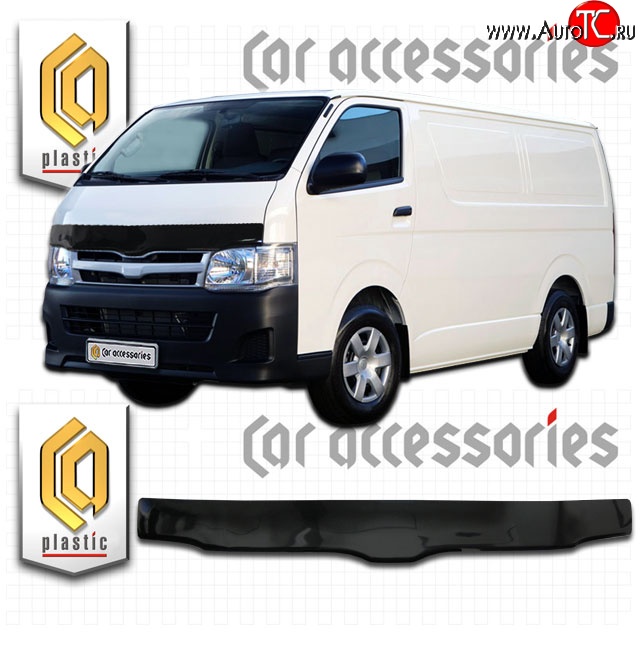 2 899 р. Дефлектор капота CA Plastic (левый руль, широкая кабина) Toyota Hiace H200 минивэн (Япония) 2-ой рестайлинг (2010-2013) (Classic черный, Без надписи)  с доставкой в г. Таганрог