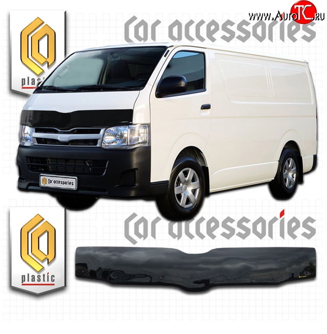 2 289 р. Дефлектор капота CA-Plastic (правый руль)  Toyota Hiace  H200 (2004-2017) минивэн (Япония) дорестайлинг , минивэн (Япония) 1-ый рестайлинг, минивэн (Япония) 2-ой рестайлинг, минивэн (Япония) 3-ий рестайлинг (Classic черный, Без надписи)  с доставкой в г. Таганрог