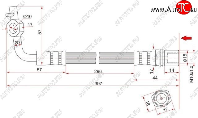 579 р. Тормозной шланг SAT (правый)  Toyota Hiace  H100 (1989-2004) минивэн дорестайлинг (Япония), минивэн 1-ый рестайлинг (Япония), минивэн (Япония)  2-ой рестайлинг  с доставкой в г. Таганрог