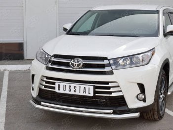 23 799 р. Защита переднего бампера (2 трубы Ø63 и 42 мм, нержавейка) SLITKOFF Toyota Highlander XU50 рестайлинг (2016-2020)  с доставкой в г. Таганрог. Увеличить фотографию 2