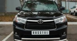 Защита переднего бампера (2 трубыØ63 мм, нержавейка) SLITKOFF Toyota Highlander XU50 дорестайлинг (2013-2017)