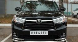 21 999 р. Защита переднего бампера (2 трубыØ63 и 42 мм, нержавейка) SLITKOFF  Toyota Highlander  XU50 (2013-2017) дорестайлинг  с доставкой в г. Таганрог. Увеличить фотографию 1