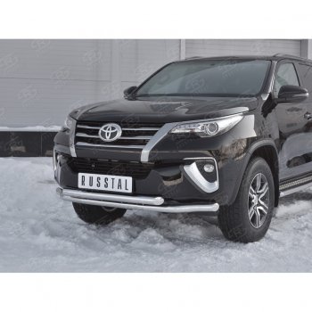 28 999 р. Защита переднего бампера (2 трубыØ63 мм, нержавейка) SLITKOFF  Toyota Highlander  XU50 (2013-2017) дорестайлинг  с доставкой в г. Таганрог. Увеличить фотографию 2