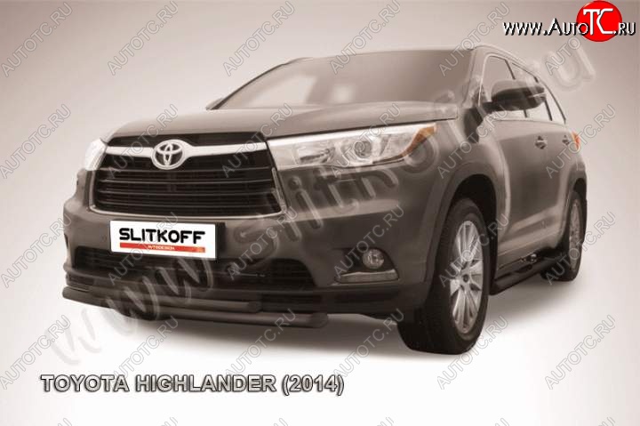 9 999 р. Защита переднего бампер Slitkoff  Toyota Highlander  XU50 (2013-2017) дорестайлинг (Цвет: серебристый)  с доставкой в г. Таганрог