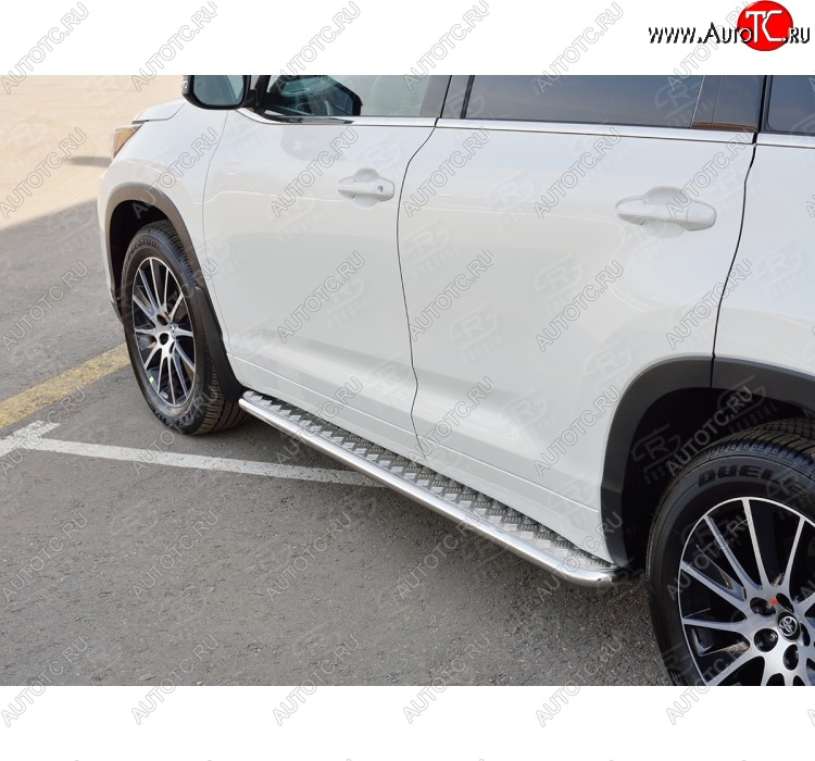 26 399 р. Широкая защита порогов с трубой диаметром 42 мм SLITKOFF v2 Toyota Highlander XU50 дорестайлинг (2013-2017)  с доставкой в г. Таганрог