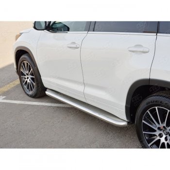 43 999 р. Порожки для ног (Ø63 мм) SLITKOFF  Toyota Highlander  XU50 (2016-2020) рестайлинг (лист - нержавейка, профиль - нержавейка)  с доставкой в г. Таганрог. Увеличить фотографию 3