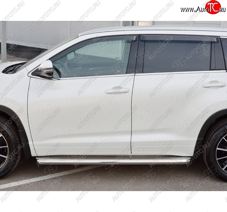 43 999 р. Порожки для ног (Ø63 мм) SLITKOFF  Toyota Highlander  XU50 (2016-2020) рестайлинг (лист - нержавейка, профиль - нержавейка)  с доставкой в г. Таганрог