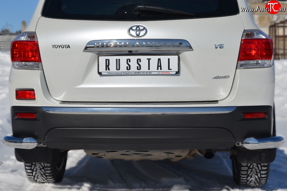 11 299 р. Защита заднего бампера (Ø76 мм уголки, нержавейка) SLITKOFF  Toyota Highlander  XU40 (2010-2013) рестайлинг  с доставкой в г. Таганрог