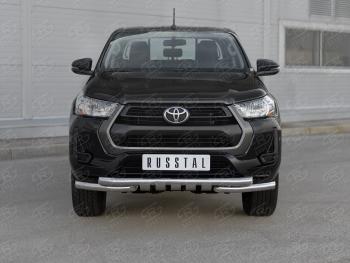 27 999 р. Защита переднего бампера (Ø63 мм с клыками, нержавейка) SLITKOFF  Toyota Hilux  AN120 (2020-2025) 2-ой рестайлинг  с доставкой в г. Таганрог. Увеличить фотографию 1