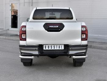 21 349 р. Защита заднего бампера (Ø63 мм, нержавейка, BLACK ONYX) SLITKOFF  Toyota Hilux  AN120 (2020-2025) 2-ой рестайлинг  с доставкой в г. Таганрог. Увеличить фотографию 1