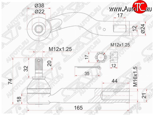 699 р. Левый наконечник рулевой тяги SAT  Toyota Ipsum  ACM20 (2001-2003) дорестайлинг  с доставкой в г. Таганрог