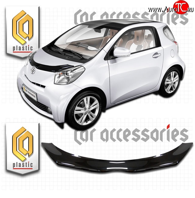 2 079 р. Дефлектор капота CA-Plastic  Toyota IQ (2008-2016) (Classic черный, Без надписи)  с доставкой в г. Таганрог