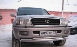 Защита переднего бампера (2 трубыØ76 и 42 мм, нержавейка) SLITKOFF Toyota Land Cruiser 100 дорестайлинг (1998-2002)