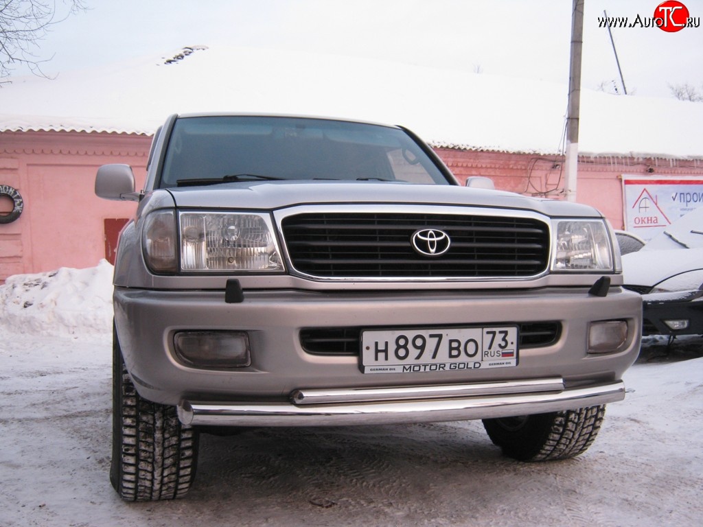 22 999 р. Защита переднего бампера (2 трубыØ76 и 42 мм, нержавейка) SLITKOFF Toyota Land Cruiser 100 дорестайлинг (1998-2002)  с доставкой в г. Таганрог