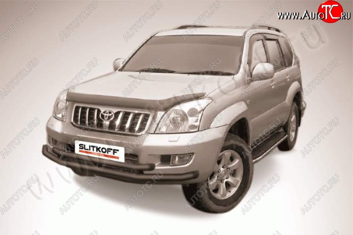 10 649 р. Защита переднего бампер Slitkoff  Toyota Land Cruiser Prado  J120 (2002-2009) (Цвет: серебристый)  с доставкой в г. Таганрог