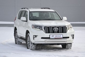 31 549 р. Защита переднего бампера двойная из труб d63/63 мм Petroil Tuning  Toyota Land Cruiser Prado  J150 (2017-2020) 2-ой рестайлинг (Нержавеющая полированная сталь)  с доставкой в г. Таганрог. Увеличить фотографию 2