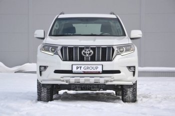 34 999 р. Защита переднего бампера на Petroil Tuning (диаметр 63 и 63)  Toyota Land Cruiser Prado  J150 (2017-2020) 2-ой рестайлинг (Нержавеющая полированная сталь)  с доставкой в г. Таганрог. Увеличить фотографию 1