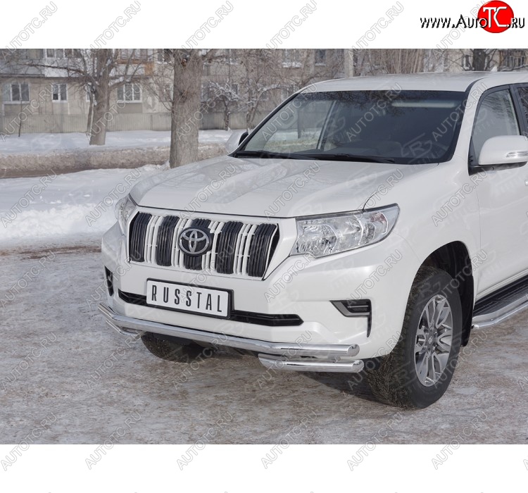 26 499 р. Защита переднего бампера (Ø63 мм с углами, нержавейка) SLITKOFF Toyota Land Cruiser Prado J150 2-ой рестайлинг (2017-2020)  с доставкой в г. Таганрог