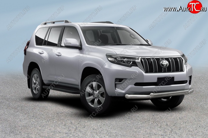 21 399 р. Защита переднего бампера Slitkoff (Ø 76+Ø 57 мм, двойная)  Toyota Land Cruiser Prado  J150 (2017-2020) 2-ой рестайлинг (Нержавеющая сталь)  с доставкой в г. Таганрог