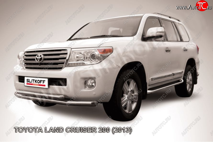 23 699 р. Защита переднего бампера Slitkoff (Ø76 и 57 мм)  Toyota Land Cruiser  200 (2012-2015) 1-ый рестайлинг (Нержавейка полированная)  с доставкой в г. Таганрог