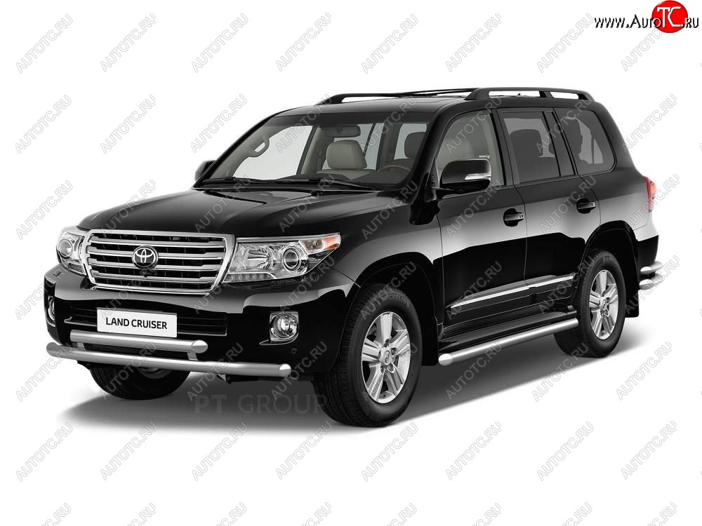 20 949 р. Защита порогов из трубы Ø51 Petroil Tuning Toyota Land Cruiser 200 2-ой рестайлинг (2015-2021) (Нержавеющая полированная сталь)  с доставкой в г. Таганрог