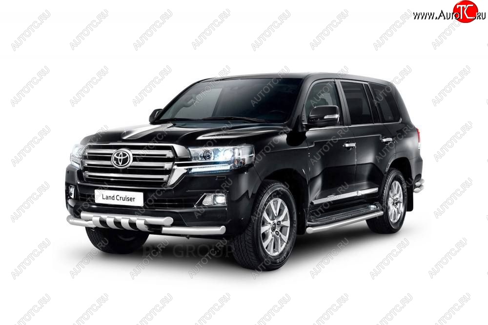 30 999 р. Защита порогов из трубы Ø63 Petroil Tuning Toyota Land Cruiser 200 2-ой рестайлинг (2015-2021) (Нержавеющая полированная сталь)  с доставкой в г. Таганрог