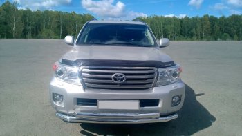 28 649 р. Защита переднего бампера двойная из труб d63/63 мм Petroil Tuning  Toyota Land Cruiser  200 (2015-2021) 2-ой рестайлинг (Нержавеющая полированная сталь)  с доставкой в г. Таганрог. Увеличить фотографию 3