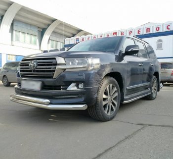 25 999 р. Защита переднего бампера (2 трубыØ76 и 63 мм, нержавейка) SLITKOFF Toyota Land Cruiser 200 2-ой рестайлинг (2015-2021)  с доставкой в г. Таганрог. Увеличить фотографию 2