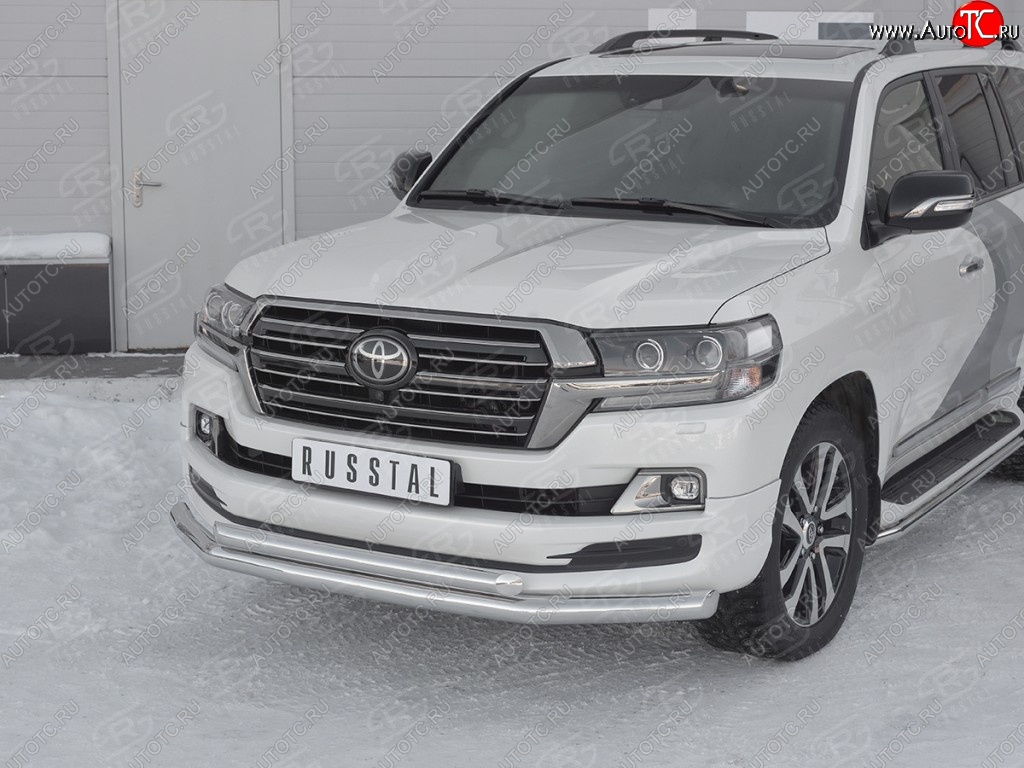 25 999 р. Защита переднего бампера (2 трубыØ76 и 63 мм, нержавейка) SLITKOFF Toyota Land Cruiser 200 2-ой рестайлинг (2015-2021)  с доставкой в г. Таганрог