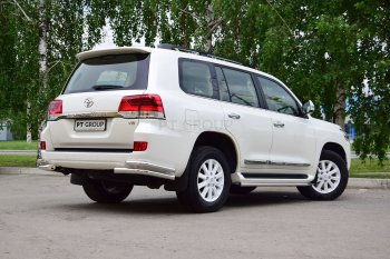 26 999 р. Защита заднего бампера Petroil Tuning (уголки двойные, d63/51)  Toyota Land Cruiser  200 (2015-2021) 2-ой рестайлинг (Нержавеющая полированная сталь)  с доставкой в г. Таганрог. Увеличить фотографию 2