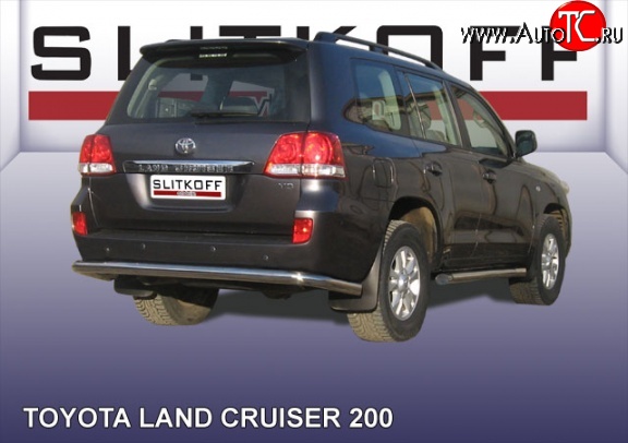 20 549 р. Защита заднего бампера из длинной трубы диаметром 76 мм Slitkoff Toyota Land Cruiser 200 дорестайлинг (2007-2012) (Цвет: нержавеющая полированная сталь)  с доставкой в г. Таганрог