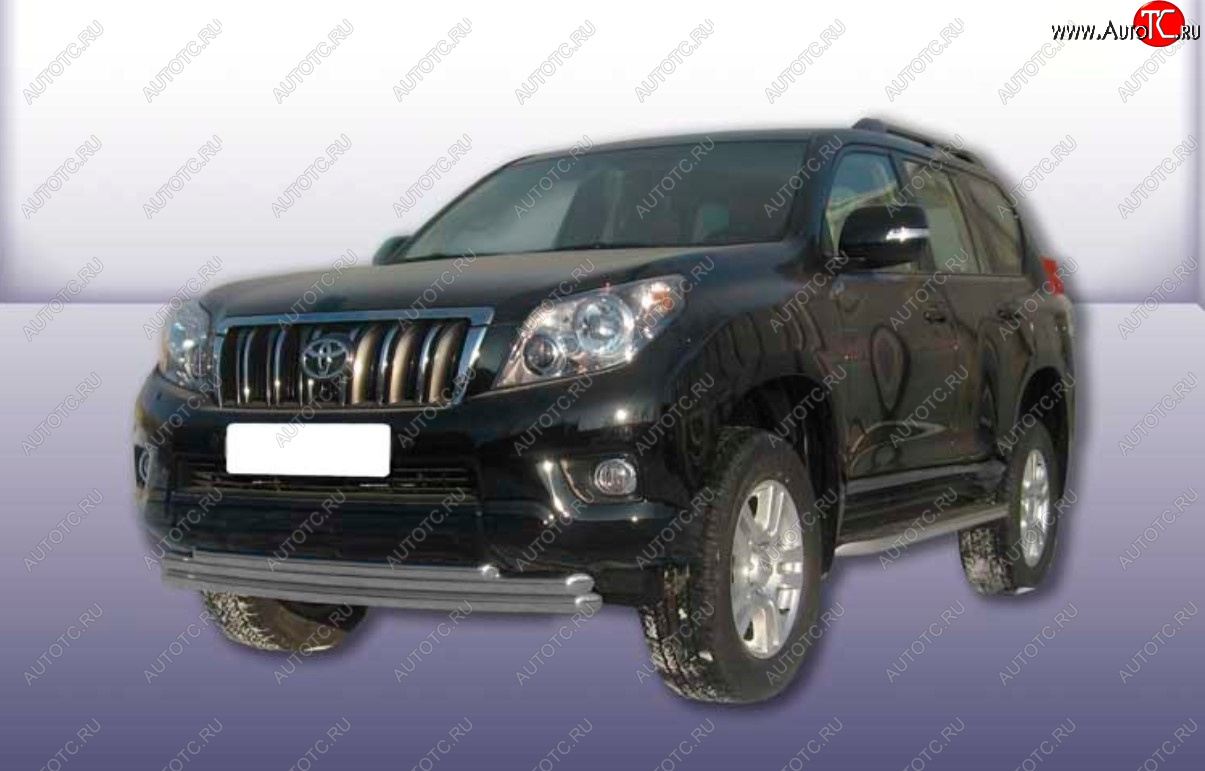 13 949 р. Защита переднего бампера Slitkoff (Ø 57+Ø 57+Ø 42, тройная).  Toyota Land Cruiser Prado  J150 (2009-2013) дорестайлинг (Сталь с полимерным покрытием. Цвет: серебристый)  с доставкой в г. Таганрог