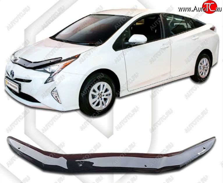 1 899 р. Дефлектор капота CA-Plastiс  Toyota Prius  XW50 (2015-2024) дорестайлинг, рестайлинг (Classic черный, Без надписи)  с доставкой в г. Таганрог