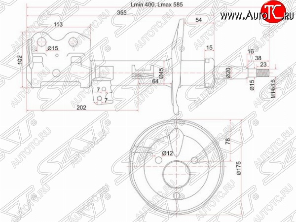 3 899 р. Левый амортизатор передний SAT Toyota Prius XW20 дорестайлинг (2003-2005)  с доставкой в г. Таганрог